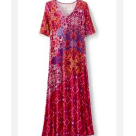 Soft Surroundings Mixed Media Stretch Jersey Maxi Dress Flowy Large Petite - Picture 9 of 9